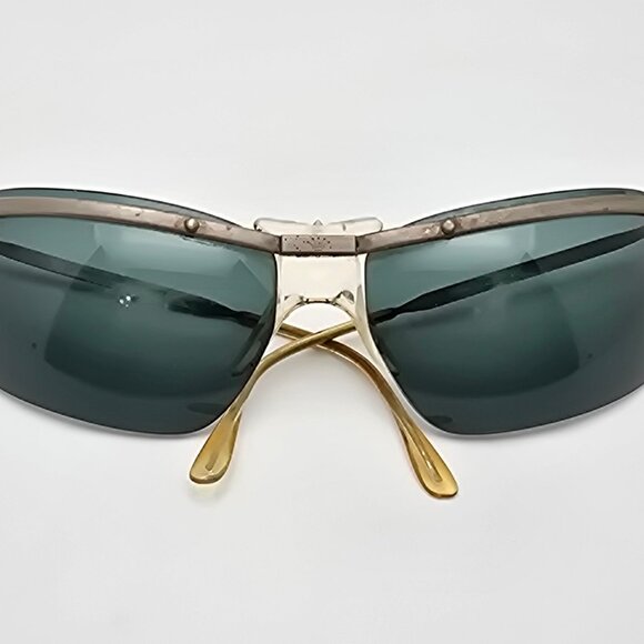 *SOLD* Renauld of France Orama Sixty One Silver Frame Green Lens Wrap Sunglasses - Picture 12 of 16